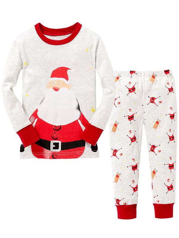 Pantalon de Noël Père Noël Imprimé Manches longues Ensembles Pyjamas Twinset Pyjamas - Blanc 90