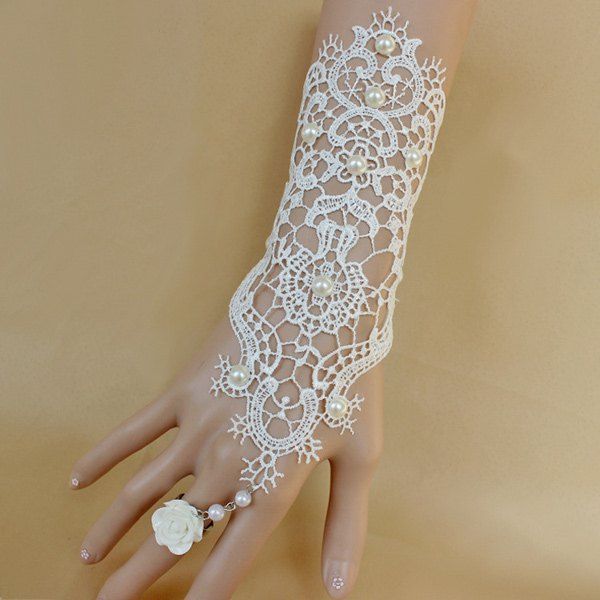 

Faux Pearl Elegant Lace Floral Glove Bracelet, Milk white