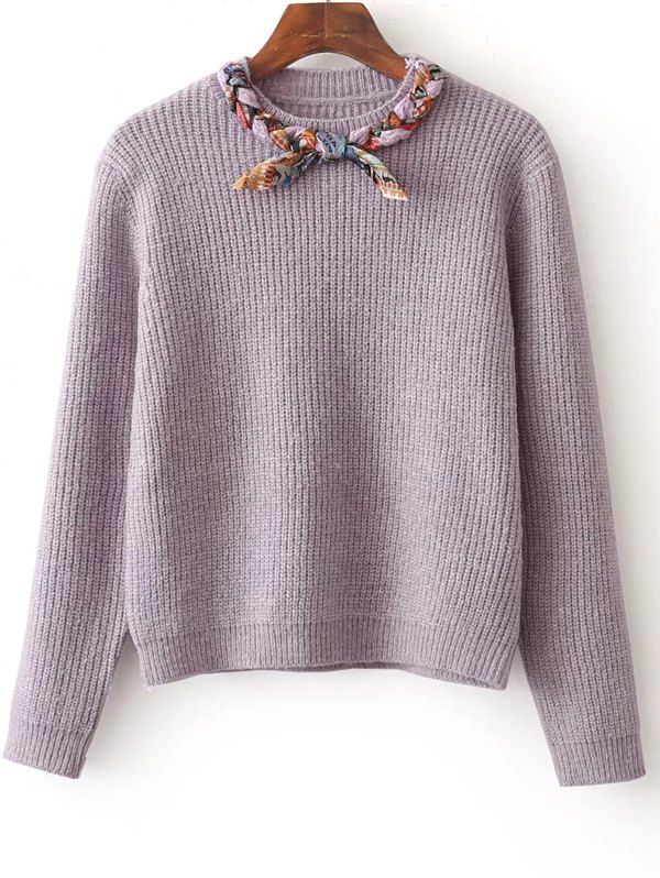 

Bowknot Design Pullover Knit Sweater, Light purple