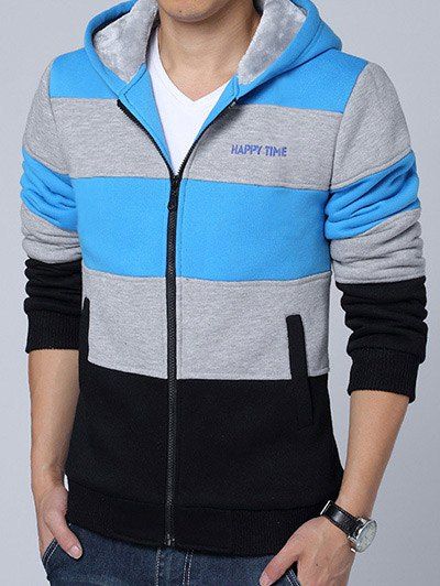 

Color Spliced Zip Up Sherpa Hoodie, Lake blue