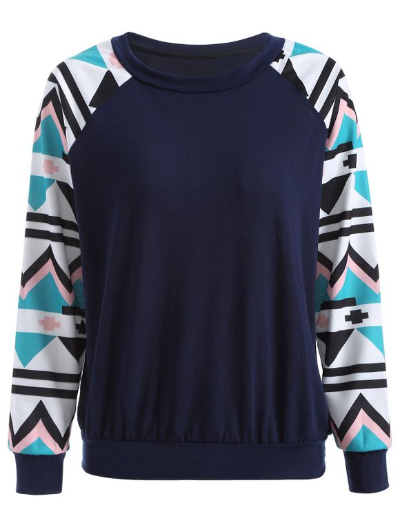 Raglan Geometry Sleeve Sweatshirt Pattern - Bleu Violet S