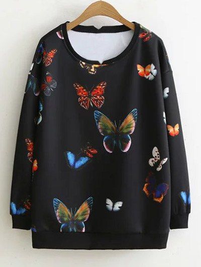 

Pullover Butterfly Print Sweatshirt, Black
