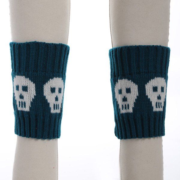 

Skull Pattern Boot Cuffs, Peacock blue