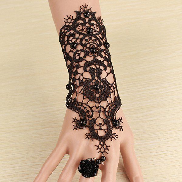 

Lace Crochet Rose Charm Strand Bracelet, Black