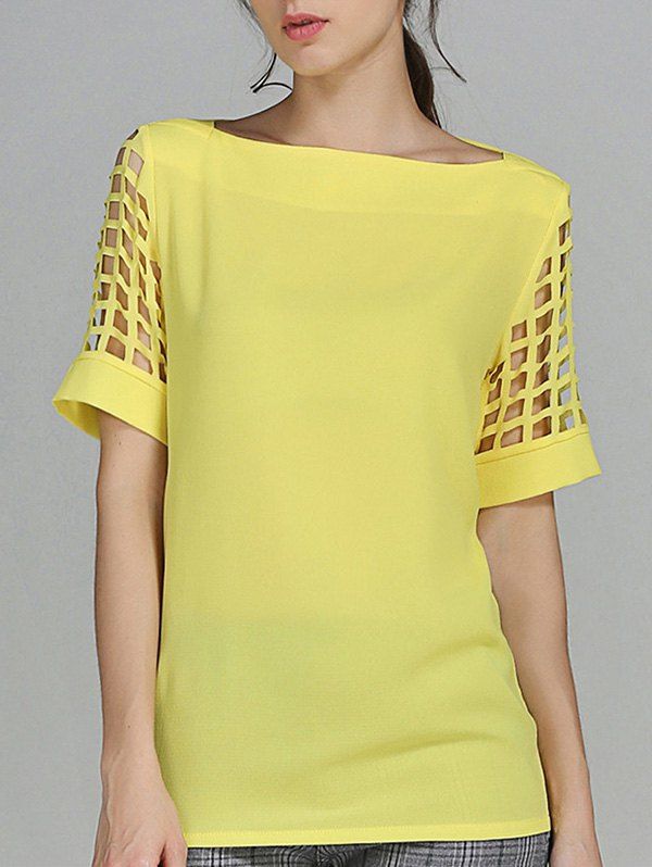 

Openwork Candy Color T Shirt, Yellow