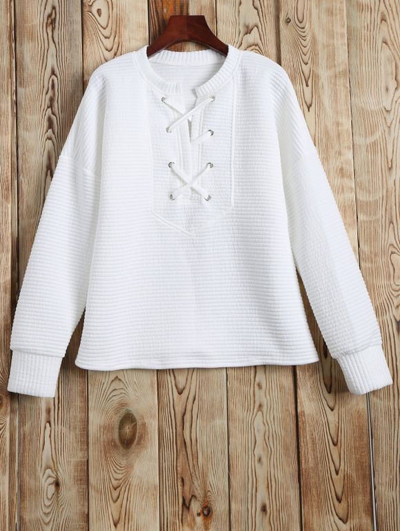 Lace Up Sweatshirt - Blanc M