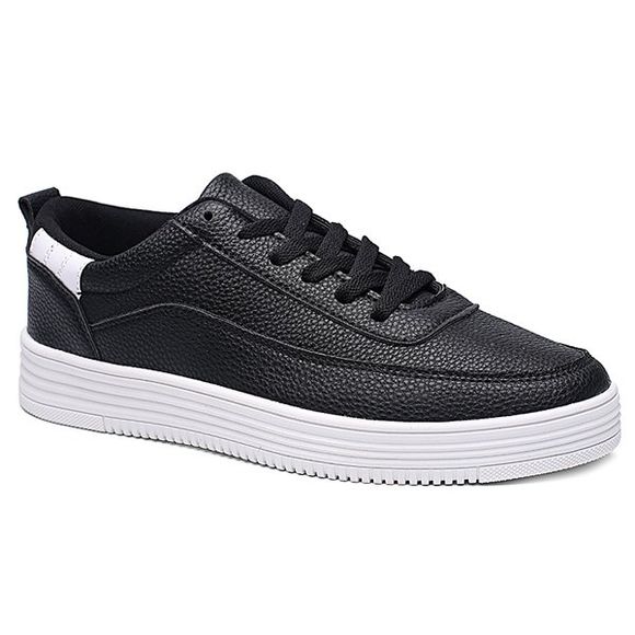 Lace Up PU Leather Breathable Casual Shoes - BLACK 42