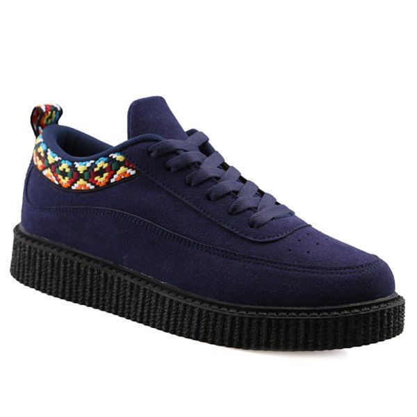 

Suede Lace Up Geometric Pattern Casual Shoes, Deep blue