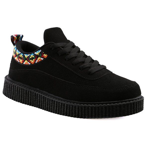 

Suede Lace Up Geometric Pattern Casual Shoes, Black