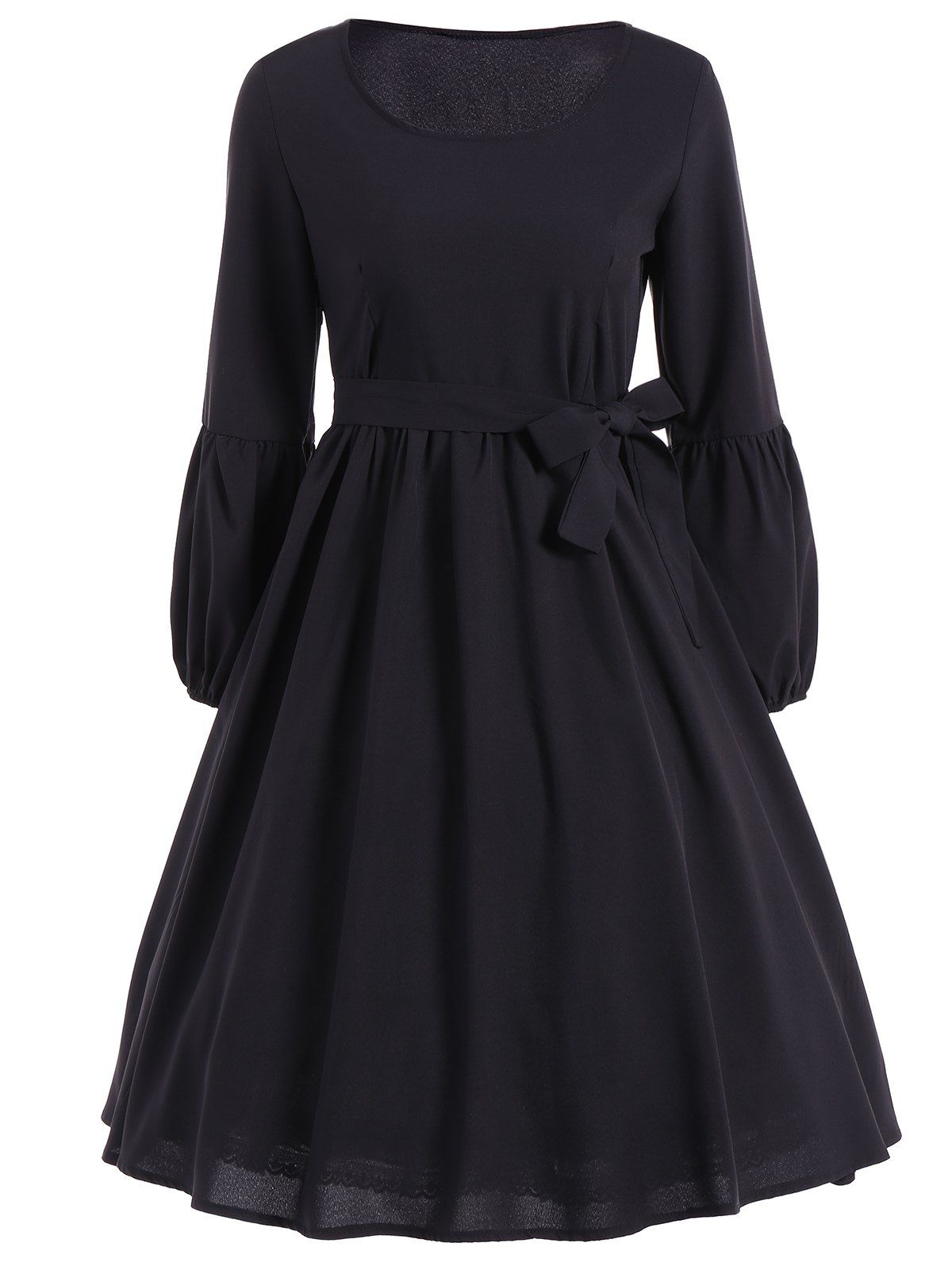 [41% OFF] 2021 Ruffled Puff Sleeve Flare Dress In BLACK | DressLily