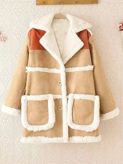 

Fleece Trim Spliced Chamois Coat, Khaki