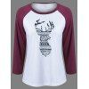Raglan Sleeve Deer Pattern Christmas T-Shirt - BLACK/WHITE/RED XL