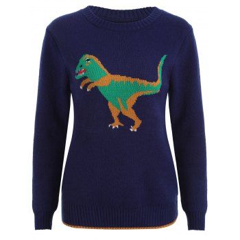 [17% OFF] 2023 Dinosaurs Print Cartoon Knitwear In PURPLISH BLUE ...