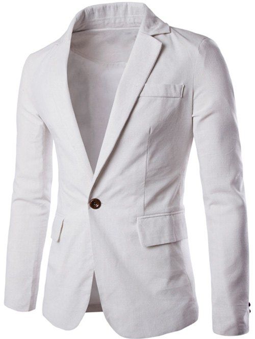 Pied de col One Button Slimming Coton + Linen Blazer - Blanc XL