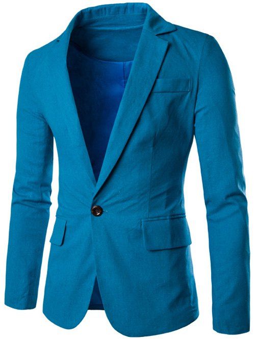 Pied de col One Button Slimming Coton + Linen Blazer - Moyen Bleu XL