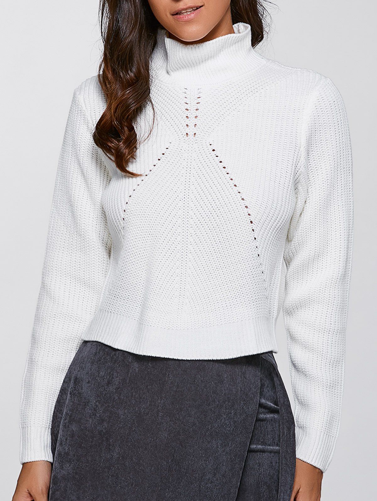 

Stand Neck Long Sleeve Short Sweater, White