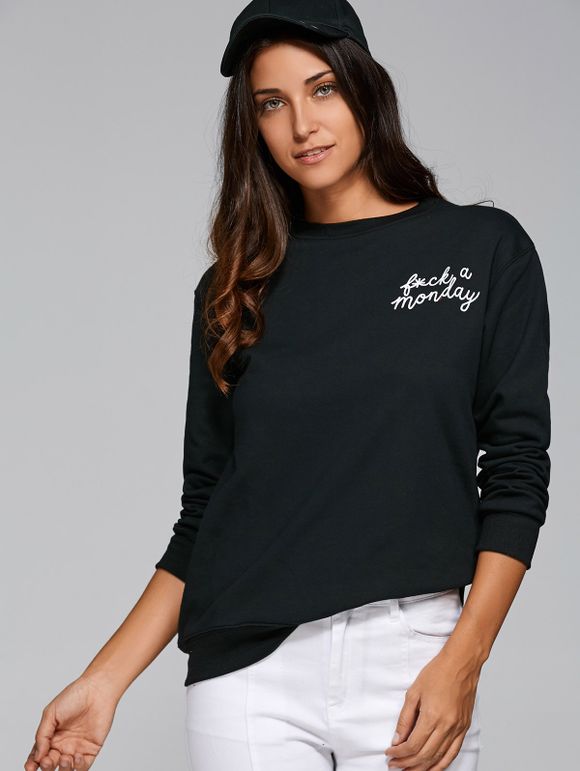Jewel Neck manches longues en vrac Sport Imprimé Sweatshirt - Noir M
