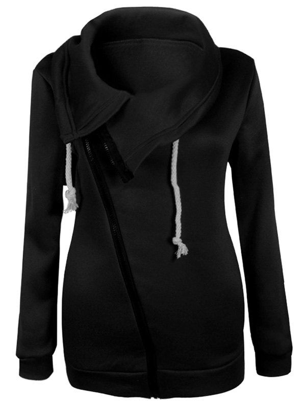 

Inclined Zipper Pockets Sweatshirt, Black