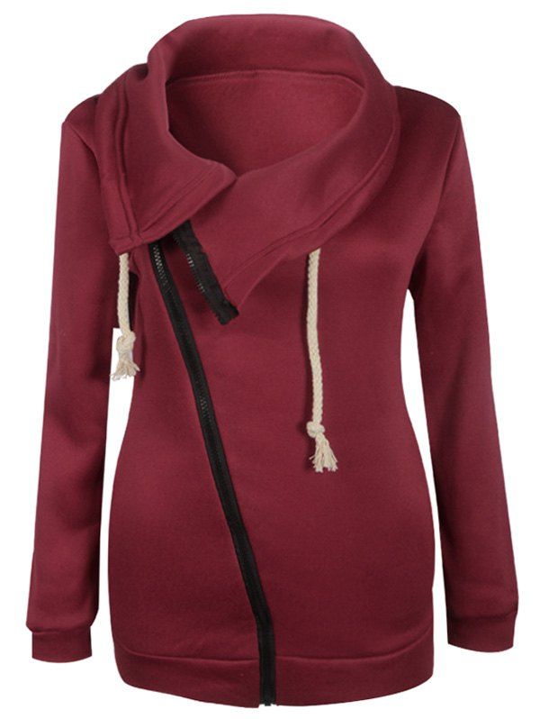 

Inclined Zipper Pockets Sweatshirt, Deep red