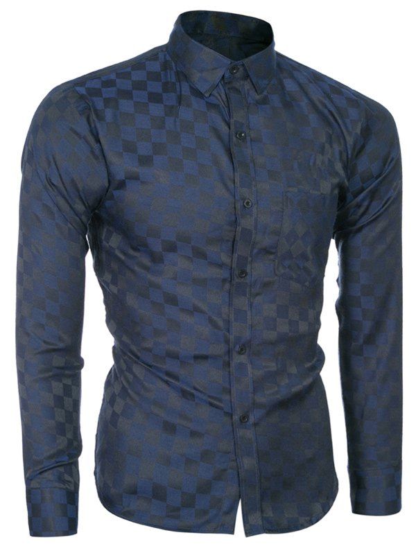 

Long Sleeve Plaid Printed Single-Breasted Shirt, Cadetblue