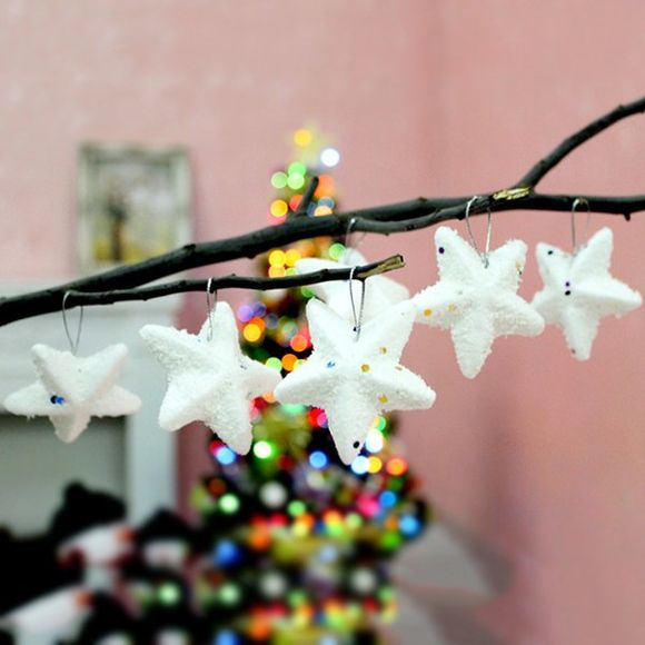 6PCS Arbre de Noël Hanging Etoiles de fêtes Décoration - Blanc 