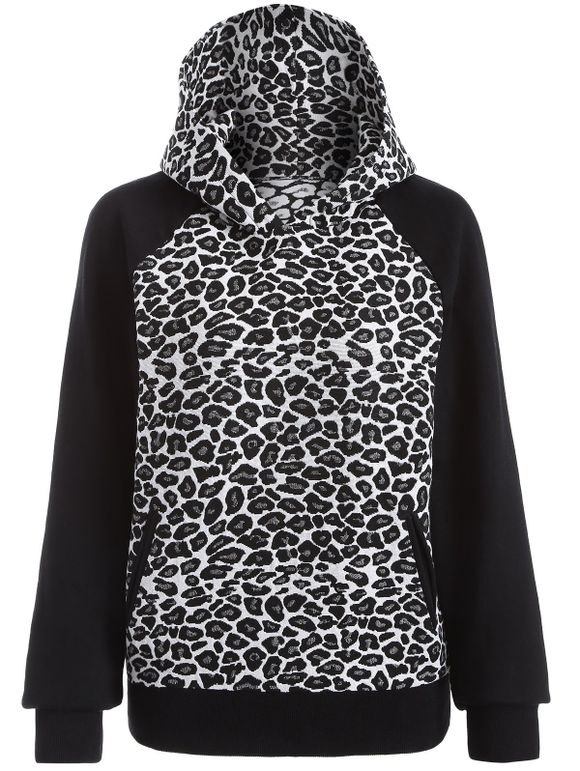 Raglan Sleeve Leopard Hoodie - WHITE/BLACK XL