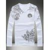 V-Neck Plus Size Roses manches longues T-shirt imprimé - Blanc XL