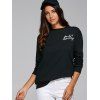 Jewel Neck manches longues en vrac Sport Imprimé Sweatshirt - Noir M