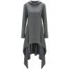 High Low Hooded Dress with Long Sleeves - BLUE L