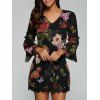 Robe Imprimée Florale à Manches Cloches à Bordure en Dentelle - Noir XL