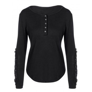 [17% OFF] 2023 Concise Openwork Lace Buttons T-Shirt In BLACK | DressLily