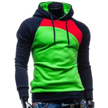 

IZZUMI Drawstring Paneled Raglan Sleeve Hoodie, Red/green