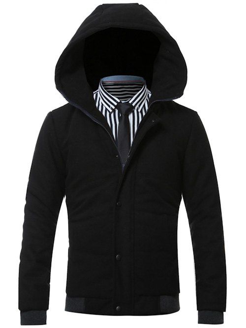 

Hooded Zip-Up Rib Splicing Design Padded Jacket, Black