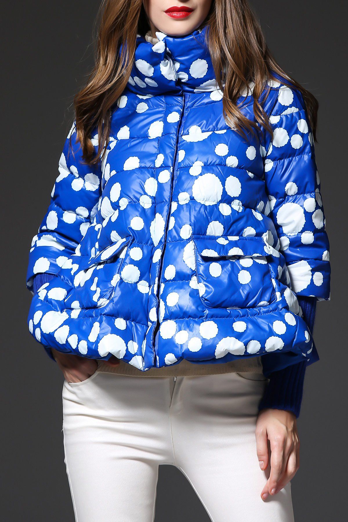 

Polka Dot Down Jacket, Blue and white