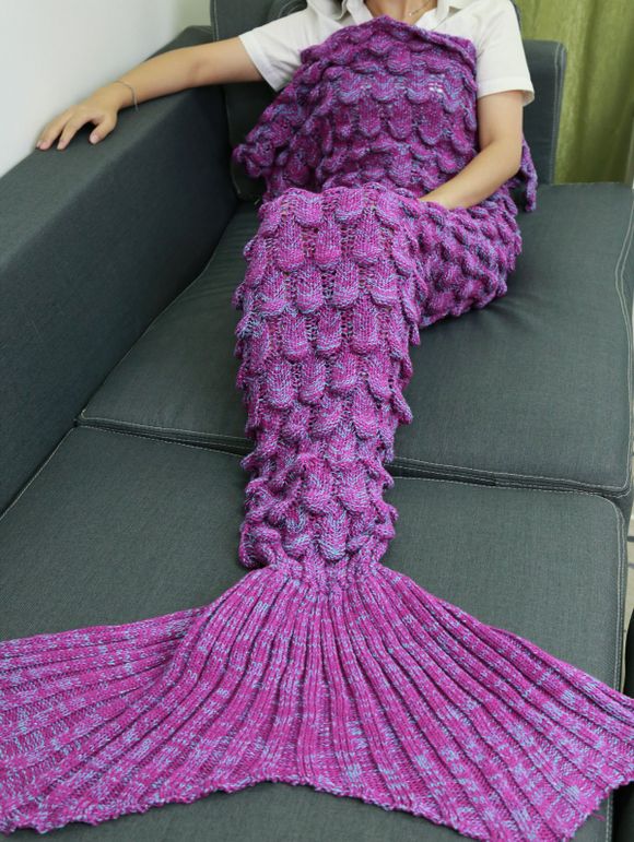 Couverture tricotée en queue à écailles de sirène - Violet clair 