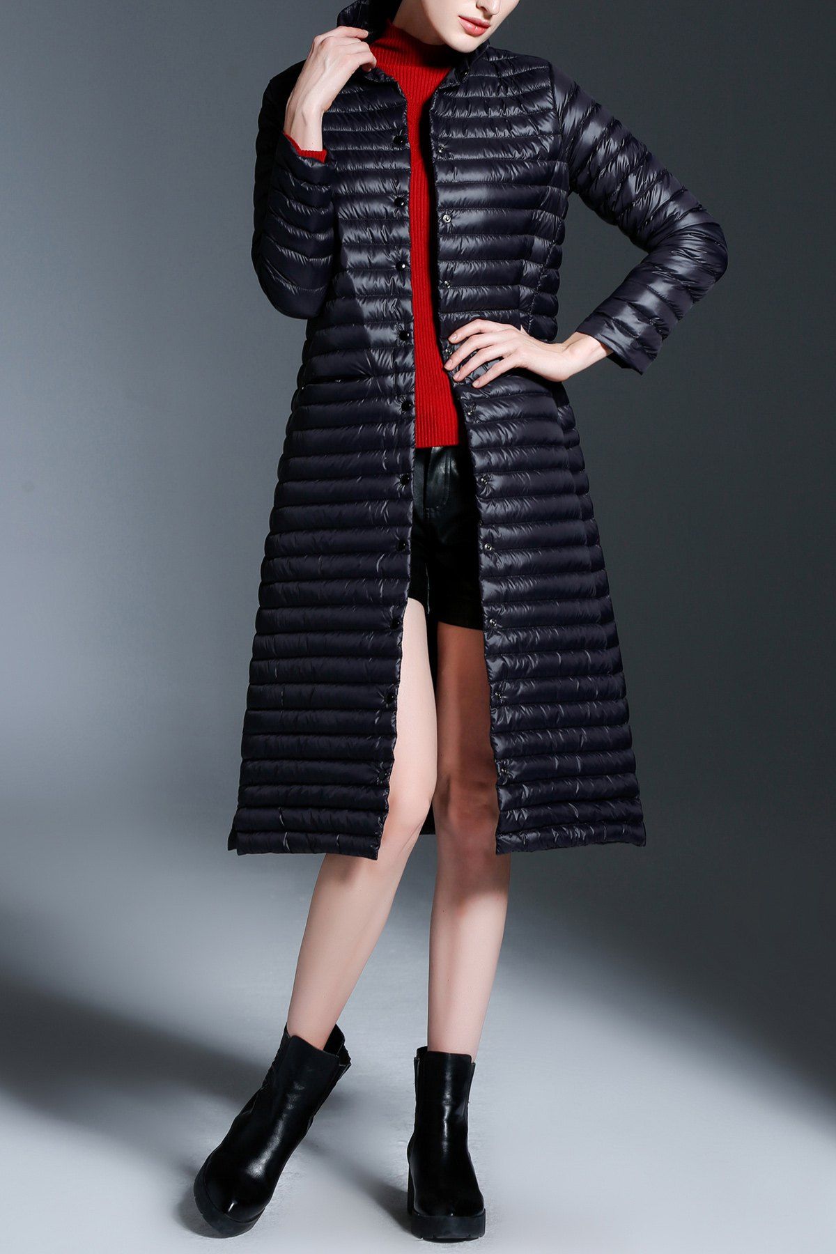 

Snap Button A Line Down Coat, Black