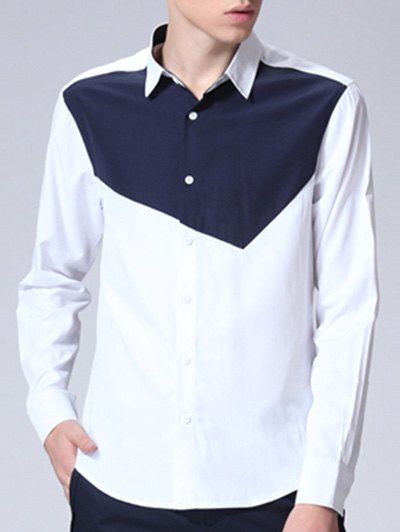 Single-breasted manches longues Color Block Shirt - Blanc S