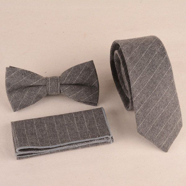 

Formal Skinny Stripe Pattern Tie Pocket Square and Bow Tie, Gray