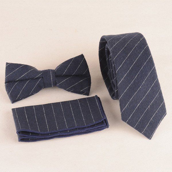 

Formal Skinny Stripe Pattern Tie Pocket Square and Bow Tie, Deep blue
