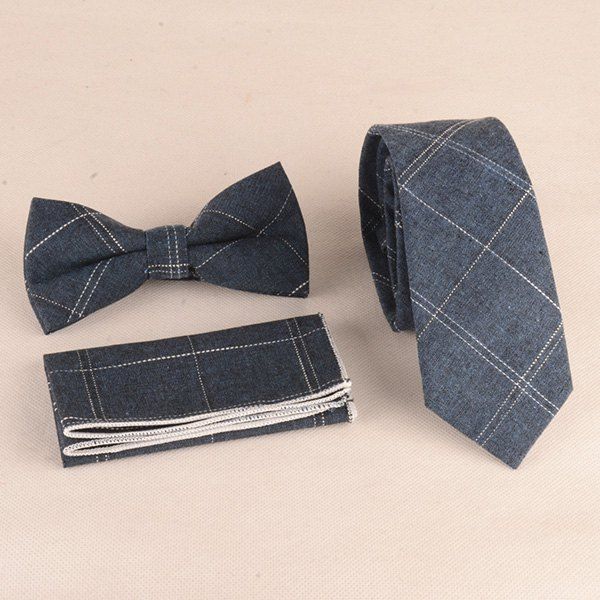 

Formal Gingham Pattern Tie Pocket Square and Bow Tie, Blue gray