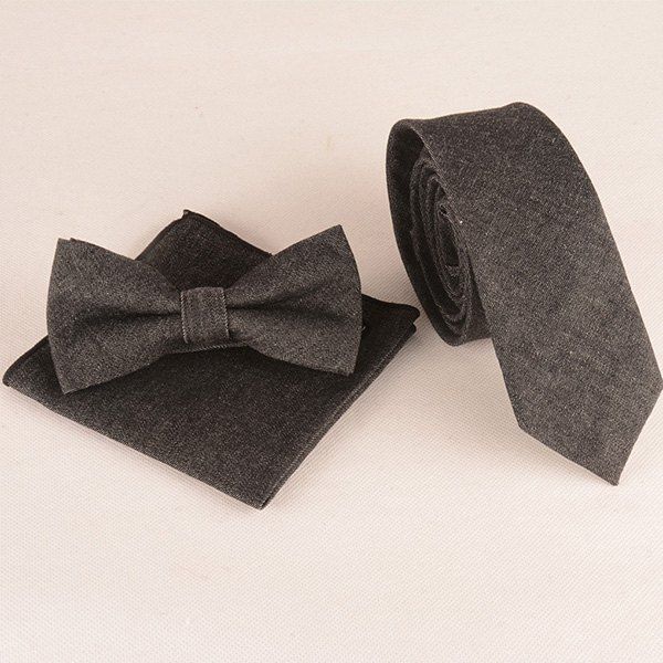 

Formal Denim Tie Pocket Square and Bow Tie, Black