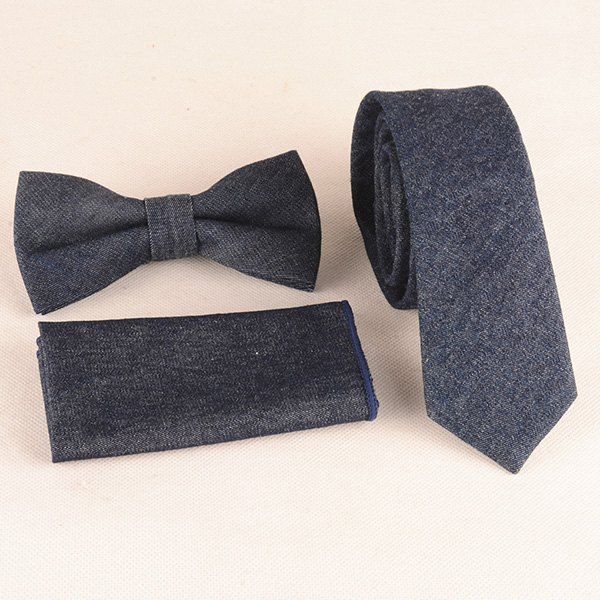 

Formal Denim Tie Pocket Square and Bow Tie, Purplish blue