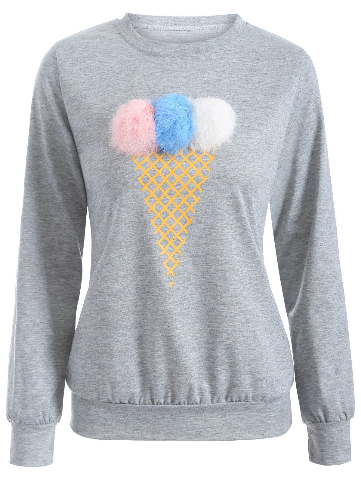 

Crew Neck Pompom Sweatshirt, Gray