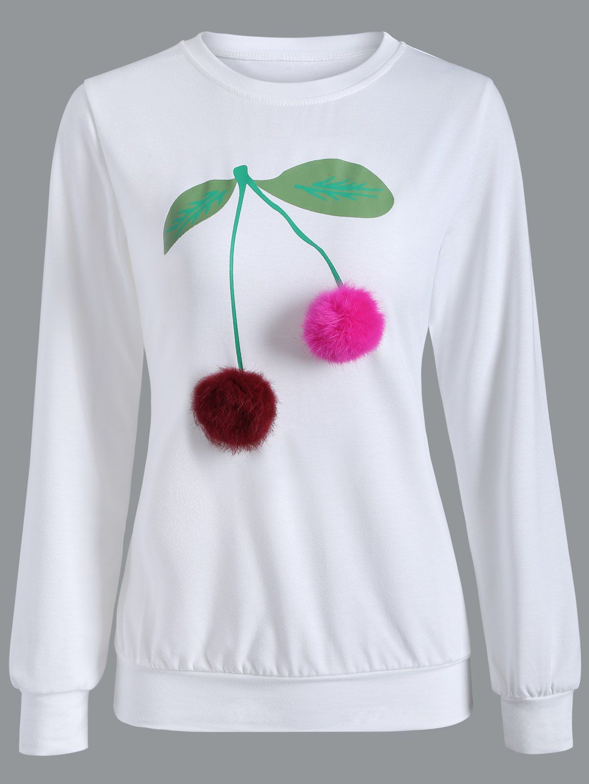 

Crew Neck Pompom Cherry Sweatshirt, White