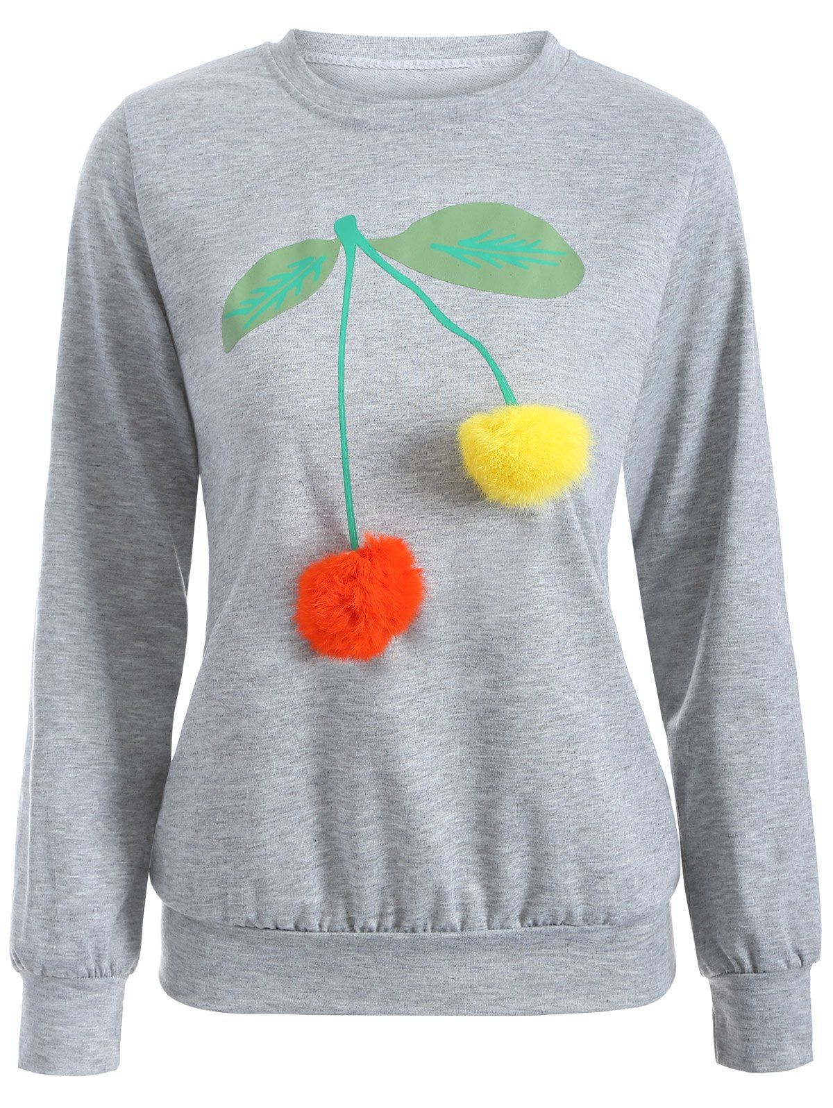 

Crew Neck Pompom Cherry Sweatshirt, Gray