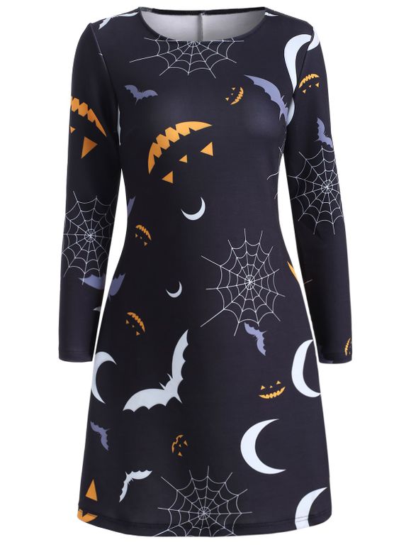 Robe trapèze à motif citrouille d'Halloween et chauve souris - Noir 3XL