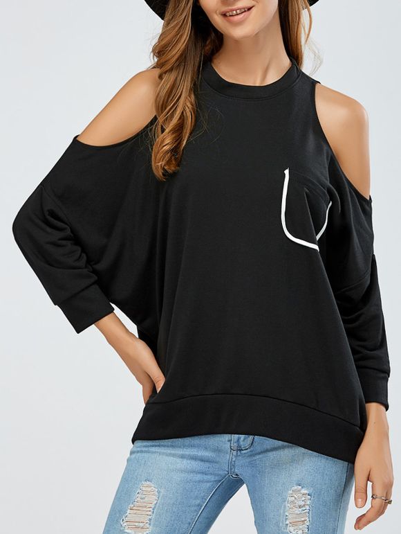 Cold Shoulder Pocket design Sweatshirt - Noir M