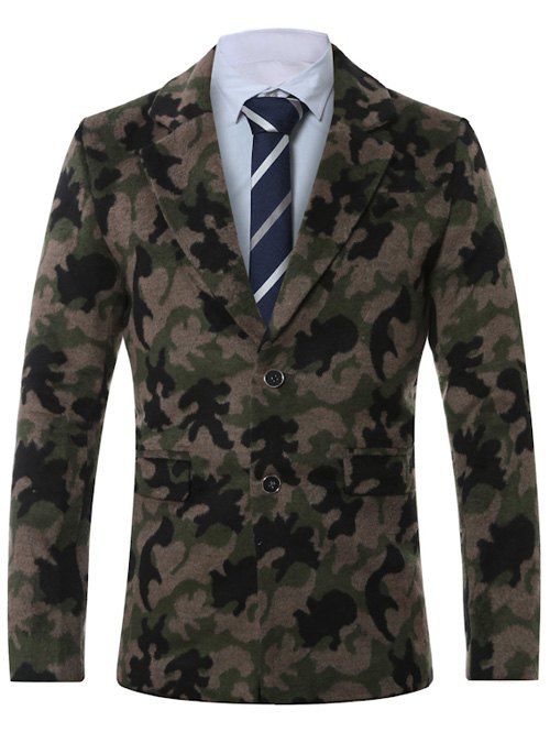 Manteau Camouflage Imprimé avec Simple Boutonnage à Col Revers - Vert Armée 4XL