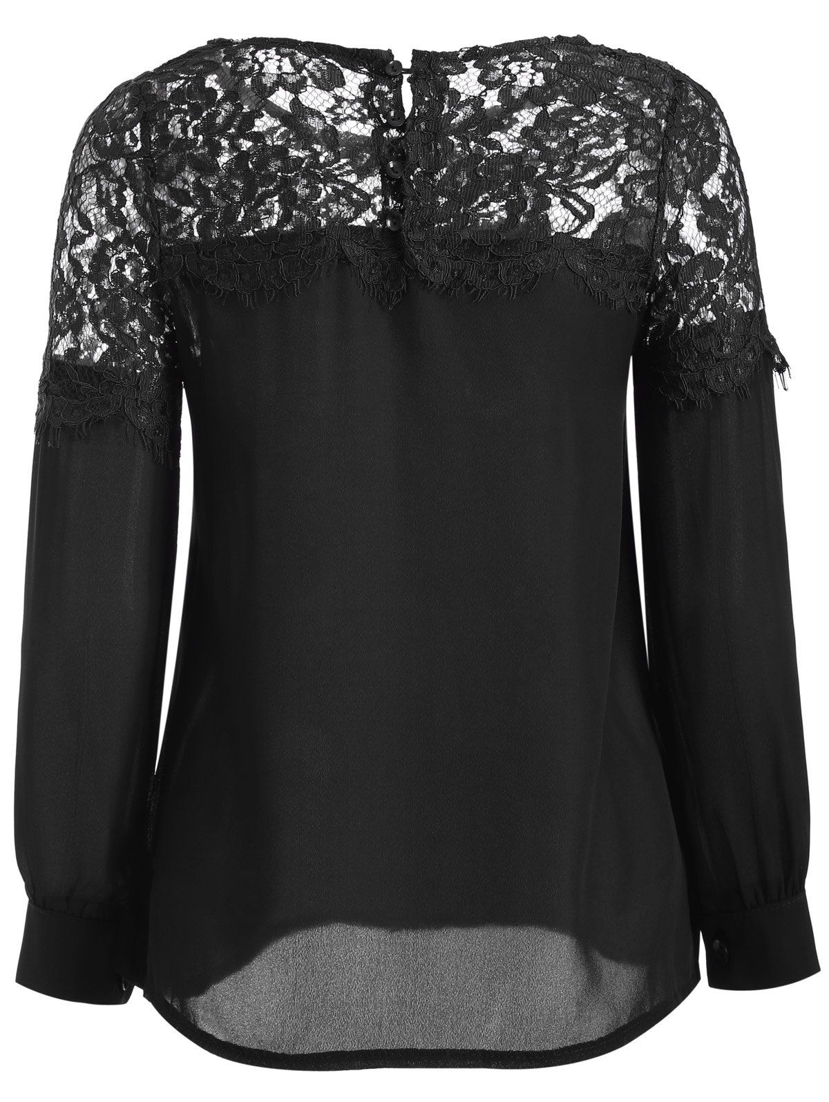 2018 Sheer Lace Yoke Blouse BLACK XL In Long Sleeves Online Store. Best ...