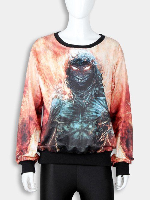 

3D Skulls Print Sweatshirt, Jacinth